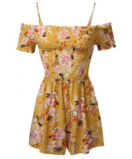 Women's Floral Print Off-Shoulder Spaghetti Strap Romper Jumpsuit