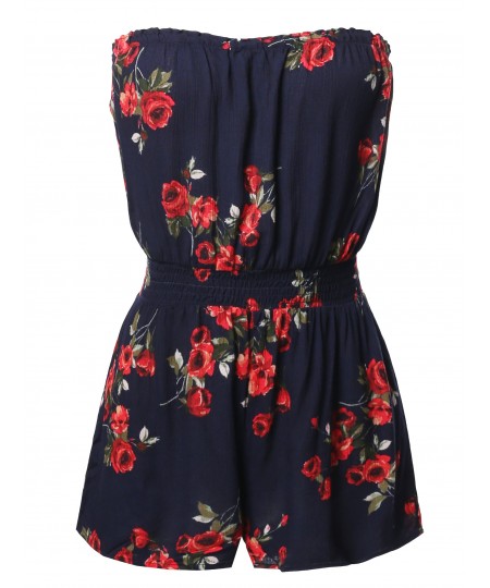 Women's Floral Off-Shoulder Elastic Waist Band Romper