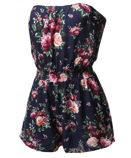 Women's Floral Print Off-Shoulder Elastic Waist Band Romper