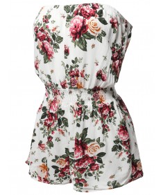 Women's Floral Print Off-Shoulder Elastic Waist Band Romper