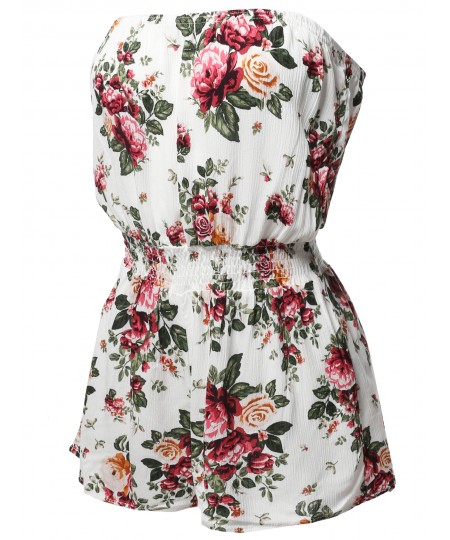 Women's Floral Print Off-Shoulder Elastic Waist Band Romper