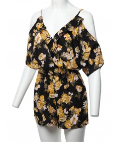 Women's Floral Print V-Neck Kimono Style Sleeves Romper