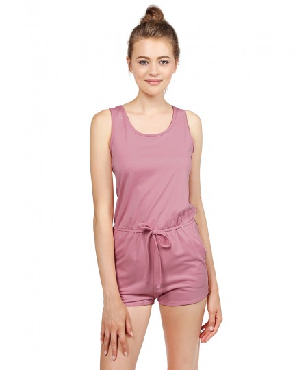 Women's Solid Sleeveless Round Neck Key Hole Back Romper