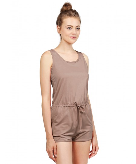 Women's Solid Sleeveless Round Neck Key Hole Back Romper