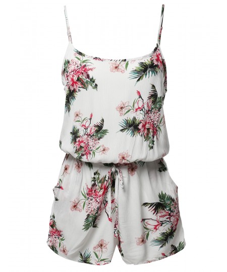 Women's Floral Print Sleeveless Spaghetti Strap Romper Jumpsuit