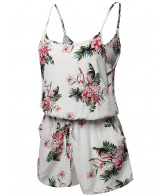 Women's Floral Print Sleeveless Spaghetti Strap Romper Jumpsuit