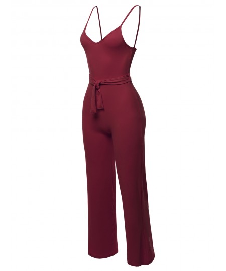 Women's Solid Sleeveless Strap Sexy Romper Jumpsuit With Waist Belt