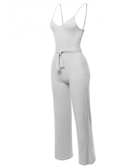 Women's Solid Sleeveless Strap Sexy Romper Jumpsuit With Waist Belt