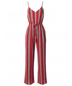 Women's Casual Stripe Printed Wide Leg Camisole Jumpsuit Romper