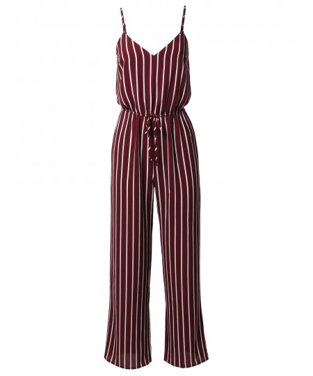 Women's Casual Stripe Printed Wide Leg Camisole Jumpsuit Romper