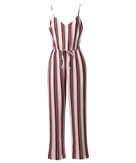 Women's Casual Stripe Printed Wide Leg Camisole Jumpsuit Romper