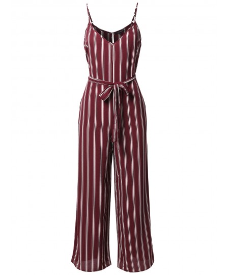 Women's Casual Self Tied Waist Belt Wide Leg Jumpsuit Romper