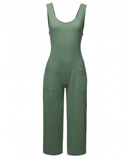 Women's Casual Solid Ankle Length Front Pocket Jumpsuit