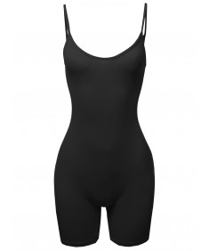 Women's Solid Spaghetti Strap Sexy Bodysuit Biker Short Jumpsuit