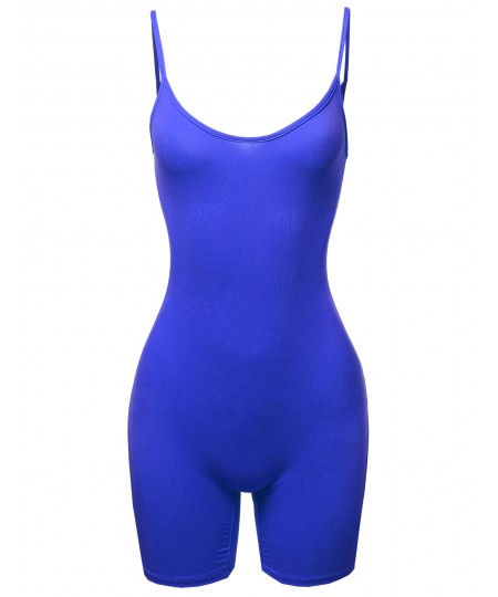 Women's Solid Spaghetti Strap Sexy Bodysuit Biker Short Jumpsuit