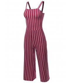 Women's Casual Stripes Ankle Length Shoulder Strap Jumpsuit