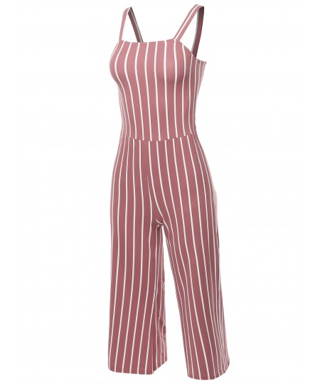 Women's Casual Stripes Ankle Length Shoulder Strap Jumpsuit