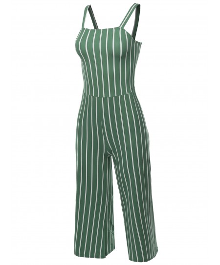 Women's Casual Stripes Ankle Length Shoulder Strap Jumpsuit