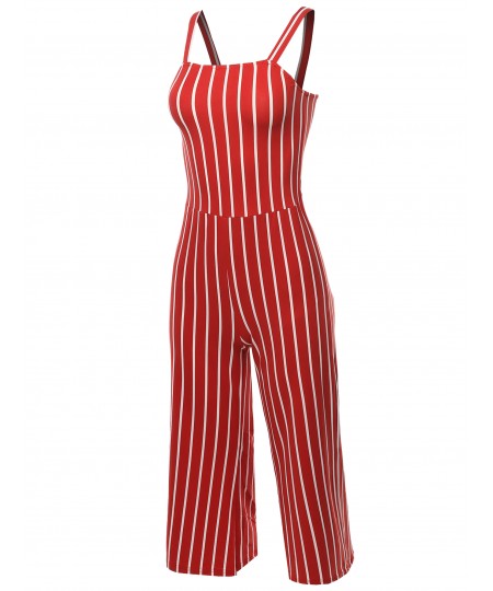 Women's Casual Stripes Ankle Length Shoulder Strap Jumpsuit