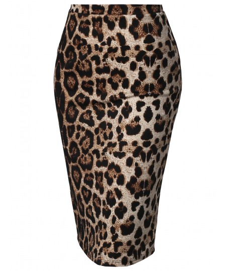 Women's Fitted Stretch Printed High Waist Midi Pencil Skirt