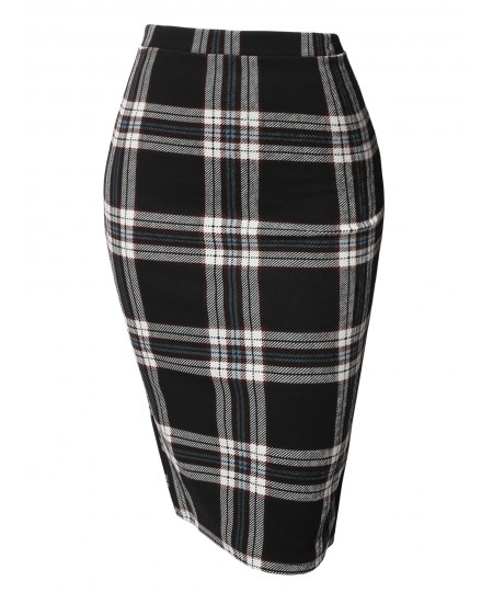 Women's Fitted Stretch Printed High Waist Midi Pencil Skirt