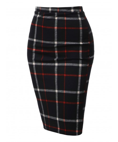 Women's Fitted Stretch Printed High Waist Midi Pencil Skirt