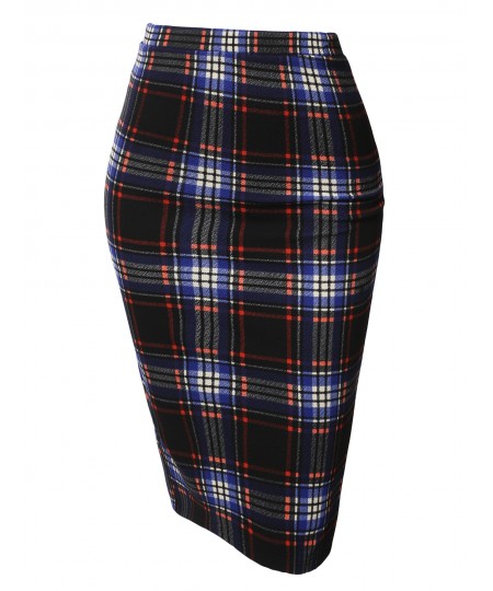 Women's Fitted Stretch Printed High Waist Midi Pencil Skirt