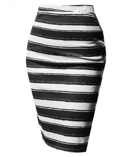 Women's Fitted Stretch Printed High Waist Midi Pencil Skirt