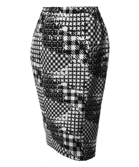 Women's Fitted Stretch Printed High Waist Midi Pencil Skirt