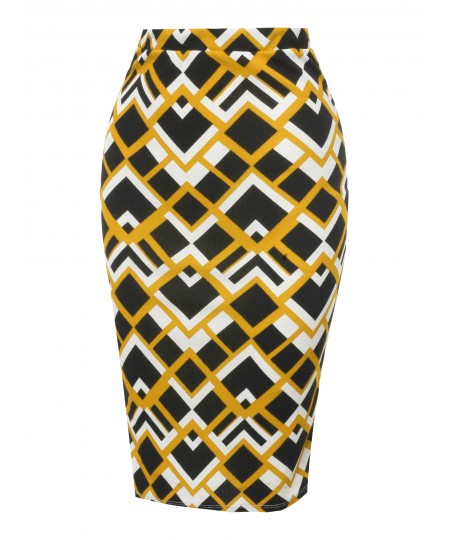 Women's Fitted Stretch Printed High Waist Midi Pencil Skirt