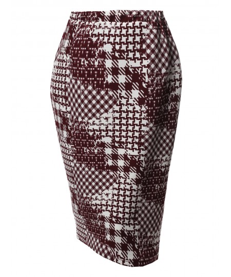 Women's Fitted Stretch Printed High Waist Midi Pencil Skirt