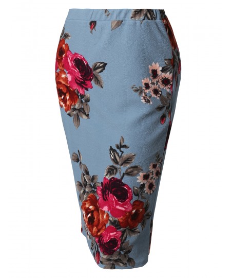 Women's Fitted Stretch Printed High Waist Midi Pencil Skirt