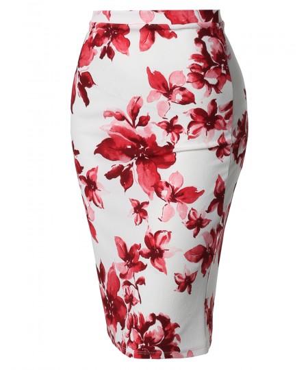 Women's Fitted Stretch Printed High Waist Midi Pencil Skirt