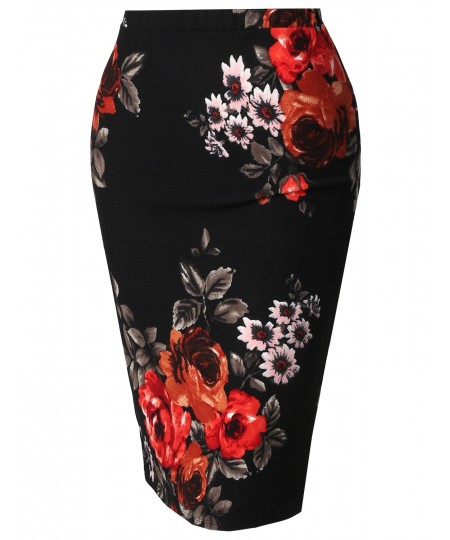 Women's Fitted Stretch Printed High Waist Midi Pencil Skirt