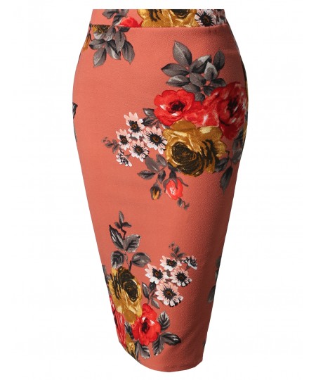 Women's Fitted Stretch Printed High Waist Midi Pencil Skirt