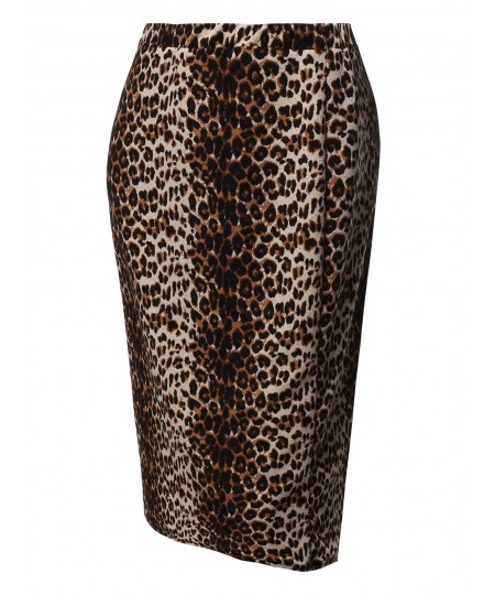 Women's Fitted Stretch Printed High Waist Midi Pencil Skirt