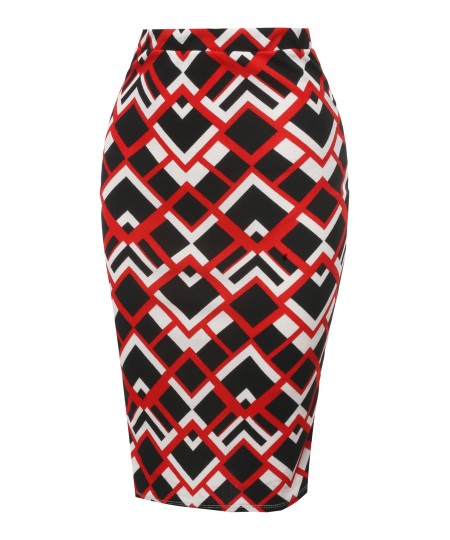 Women's Fitted Stretch Printed High Waist Midi Pencil Skirt