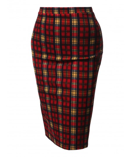 Women's Fitted Stretch Printed High Waist Midi Pencil Skirt