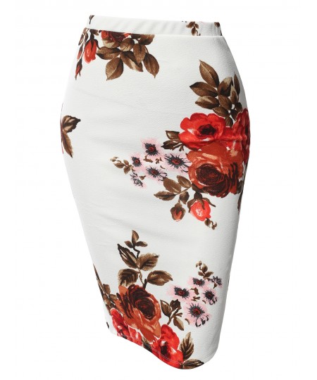 Women's Fitted Stretch Printed High Waist Midi Pencil Skirt