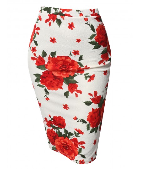 Women's Fitted Stretch Printed High Waist Midi Pencil Skirt