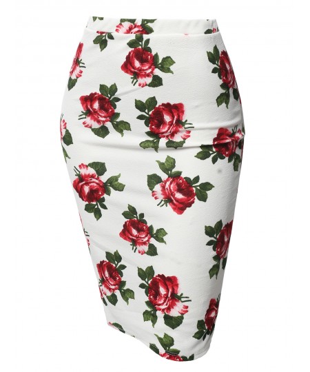 Women's Fitted Stretch Printed High Waist Midi Pencil Skirt