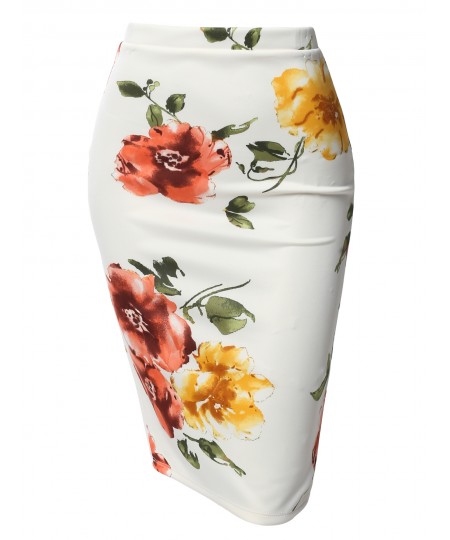 Women's Fitted Stretch Printed High Waist Midi Pencil Skirt