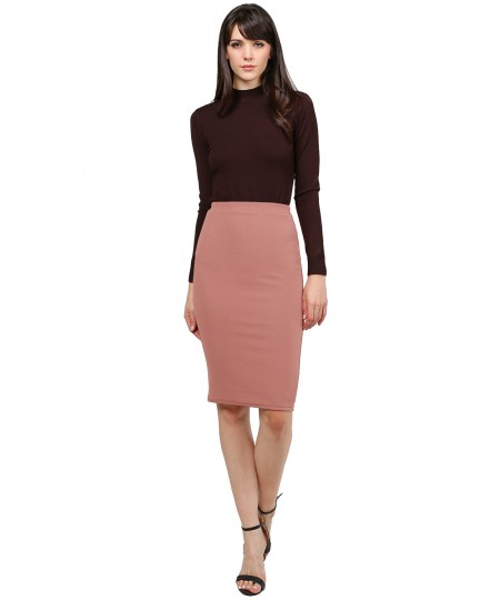 Women's Fitted Solid Bubble Crepe High Waist Midi Pencil Skirt