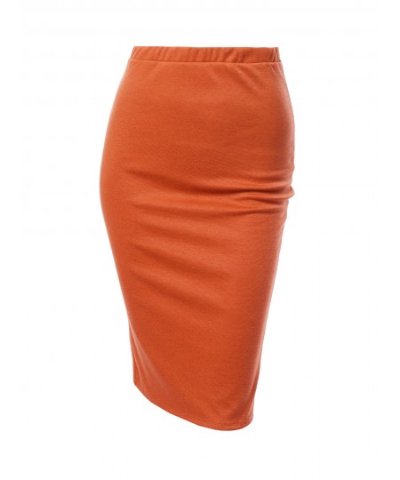 Women's Solid Office High Waist Midi Pencil Skirt - Made in USA