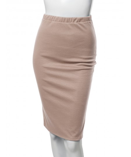 Women's Solid Office High Waist Midi Pencil Skirt - Made in USA