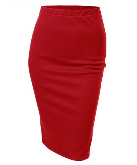 Women's Solid Office High Waist Midi Pencil Skirt - Made in USA