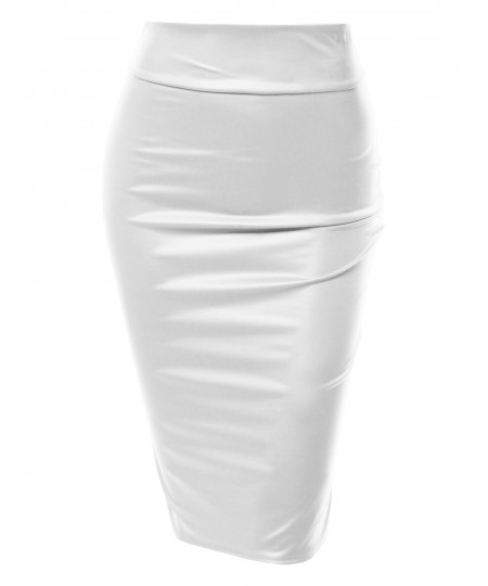 Women's Sexy Casual Faux Leather Fitted Midi Pencil Skirt - Made In USA