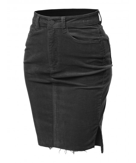 Women's Solid Corduroy High-Rise Pencil Midi Skirt