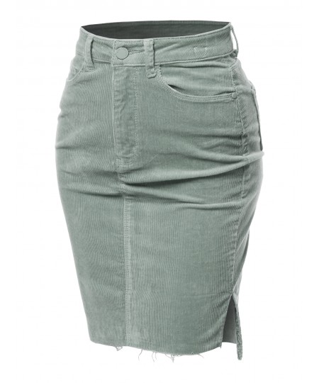 Women's Solid Corduroy High-Rise Pencil Midi Skirt