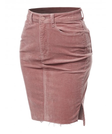 Women's Solid Corduroy High-Rise Pencil Midi Skirt